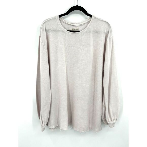 FREE PEOPLE We The Free Light Blush Pink Puff Sleeve Oversized Shirt Size Medium - Picture 4 of 9